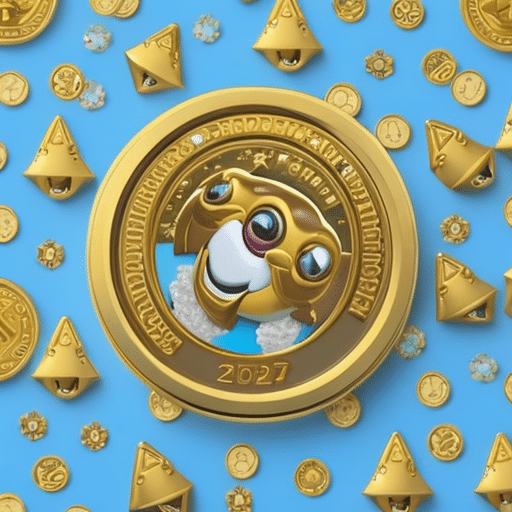 An image capturing the frenzy of meme coin challenges: a chaotic swirl of rocket emojis, diamond hands, and doge-inspired characters, encapsulating the unpredictable rollercoaster ride of cryptocurrency memes