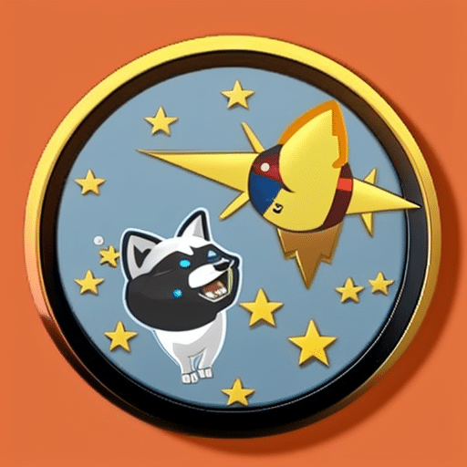 An image showcasing a vibrant virtual space where diverse cartoon characters, including a shiba inu, rocket to the moon while exchanging ideas on meme coins