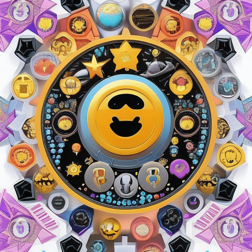An image capturing the vibrant chaos of the meme coin market: a kaleidoscope of colorful graphs intertwining with rocket emojis, doge faces, and moon symbols, symbolizing the explosive growth and speculative nature of this unconventional digital asset