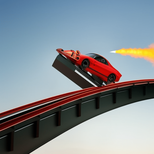 An image depicting a rollercoaster ride, with a rocket-shaped car representing meme coins