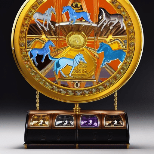 An image showcasing a vibrant carousel with different "meme coins" as unique carousel horses