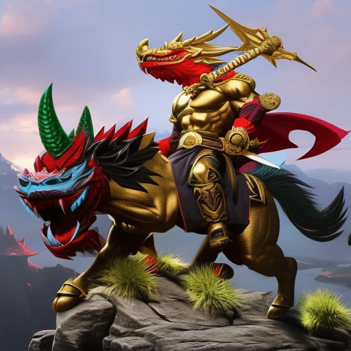 An image showcasing a vibrant battleground, with Meme Kombat represented by a fierce warrior wielding hilarious memes, and Pepe Coin portrayed as a mighty dragon, symbolizing the contrasting investment potential of these two entities
