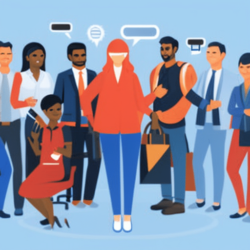 An image showcasing a friendly customer support representative surrounded by a diverse group of individuals, each engaged in a conversation, symbolizing the efficient and inclusive ICO customer support