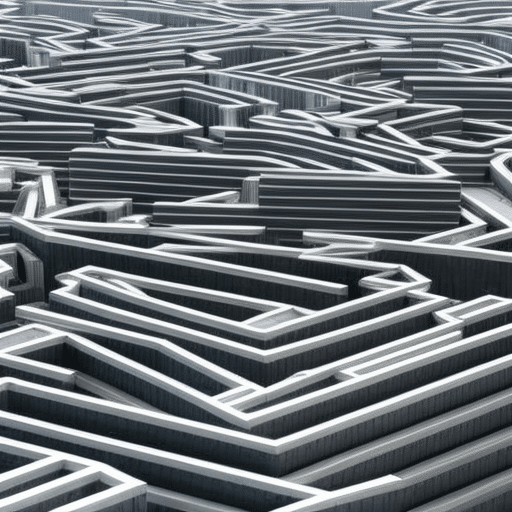 An image showcasing a maze with complex legal hurdles, representing the intricate landscape of ICO legalities