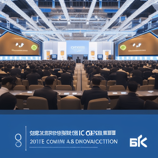 An image showcasing a bustling conference hall filled with tech enthusiasts engaging in lively discussions, exchanging business cards, and mingling around booths adorned with innovative blockchain displays, symbolizing the dynamic atmosphere of ICO networking