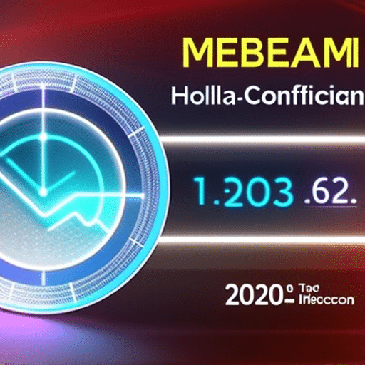 An image depicting a futuristic holographic display showcasing real-time memecoin data, with vibrant charts, graphs, and indicators