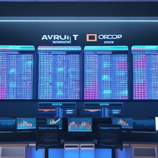 An image showcasing a futuristic trading desk with holographic graphs, real-time data feeds, and advanced AI algorithms, providing a visual representation of cutting-edge Memecoin market analysis tools in 2023