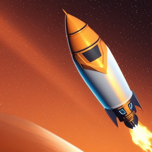 An image showcasing a rocket ship with a vibrant flame, soaring through a star-studded sky towards a bull-shaped constellation, symbolizing the potential growth and optimism in the Memecoin market for 2023