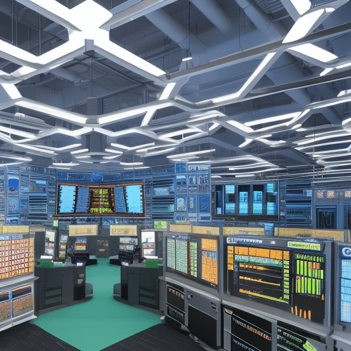 An image depicting a vibrant, bustling stock exchange with traders enthusiastically exchanging various memecoins