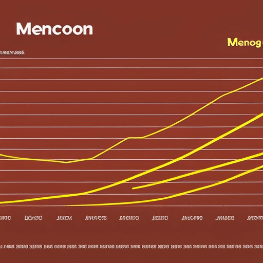 An image showcasing a line graph with a sharp incline, representing the skyrocketing value of a memecoin
