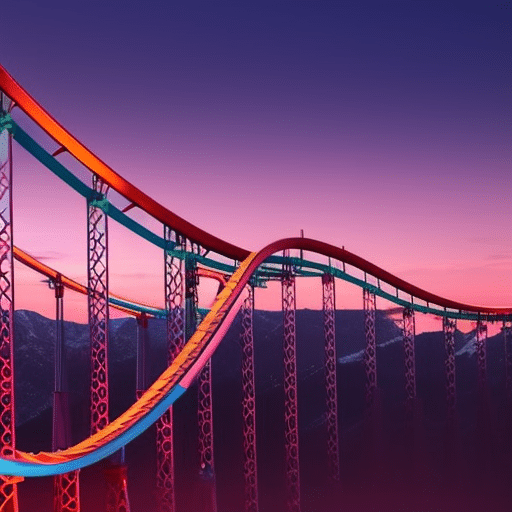 An image depicting a roller coaster with a graph overlay, illustrating the fluctuating price of a memecoin