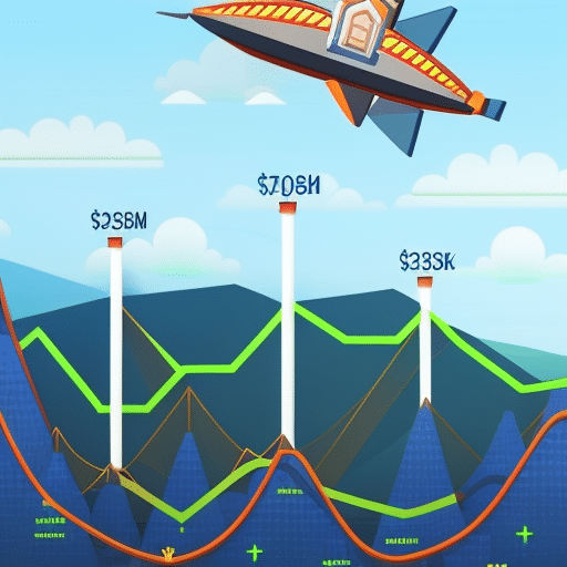 An image showcasing a rollercoaster ride with a graph-like track, depicting the volatile price fluctuations of memecoins