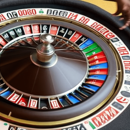 An image depicting a diverse group of individuals gathered around a giant roulette wheel, each placing bets with various memecoins