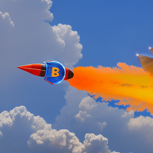 A dynamic image showcasing a rocket ship blasting off into the sky, adorned with vibrant and comical memes