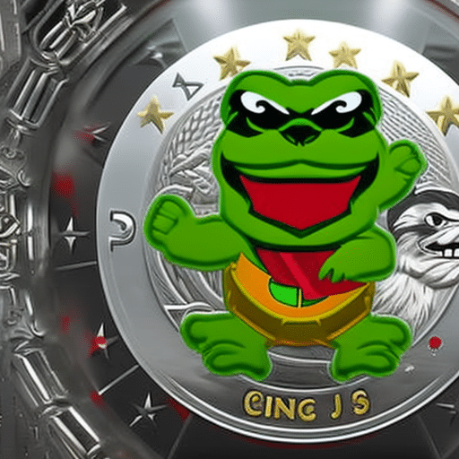 An image featuring a fading Pepe Coin logo in the foreground, surrounded by a vibrant battleground of iconic internet memes engaging in a fierce kombat, symbolizing the challenge of Meme Kombat stepping into Pepe Coin's legendary footsteps